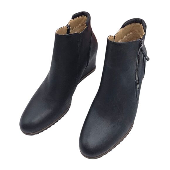 Soul Naturalizer Haley Women 9.5M Black Wedge Ankle Booties Zip Nubuck Style NEW - Picture 6 of 15